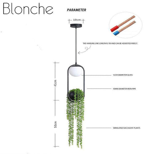 Suspension design LED avec boule en verre et fleurs suspendues