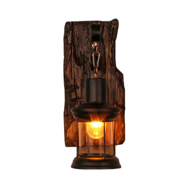Applique murale vintage en bois et métal noir Ignase - vue 7 sur 9