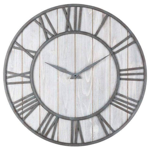 Horloge murale ronde en bois et métal avec chiffres romain style industriel 40cm