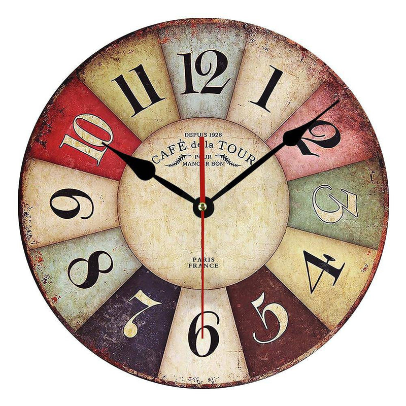 Horloge murale ancienne ronde style vintage en bois Rustic