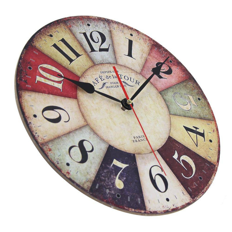 Horloge murale ancienne ronde style vintage en bois Rustic