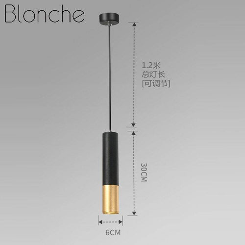 Suspension design LED cylindre noir et doré style Hang - vue 3 sur 6