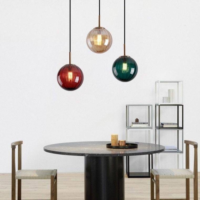 Suspension design LED boule en verre coloré style Hang - vue 3 sur 15
