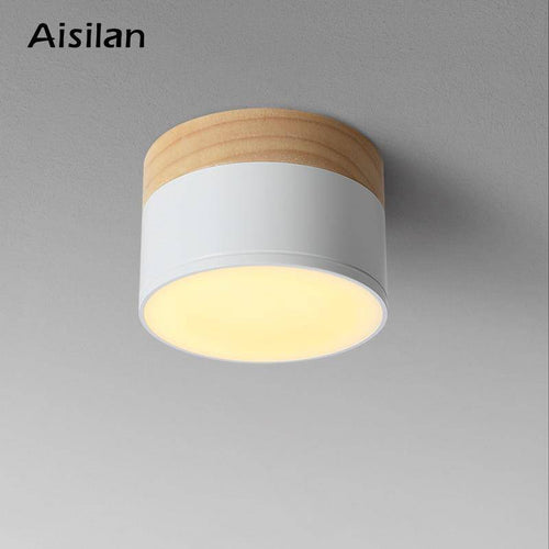 Spot moderne LED rond avec base en bois Loft