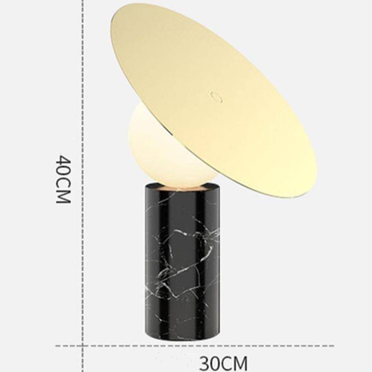 Lampe à poser design LED en marbre avec boule et disque en verre - vue 5 sur 7