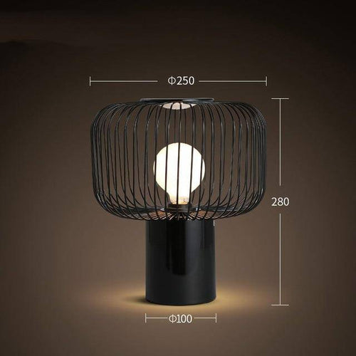 Lampe à poser design à LED avec abat-jour cage arrondie en métal noir