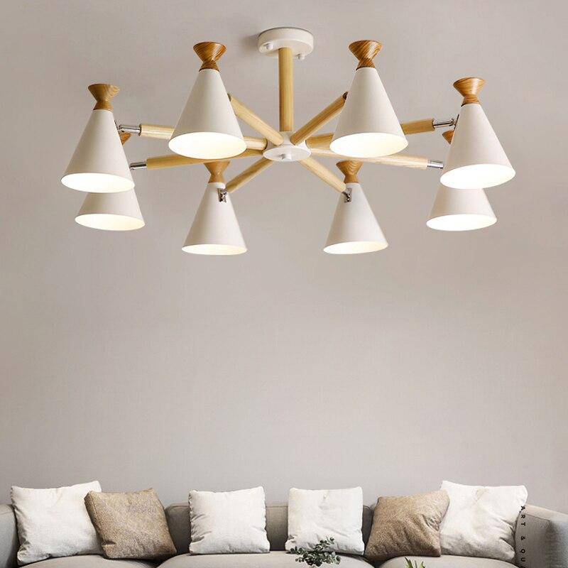 Lustre moderne à LED en bois avec abat-jour métal coloré - vue 3 sur 19