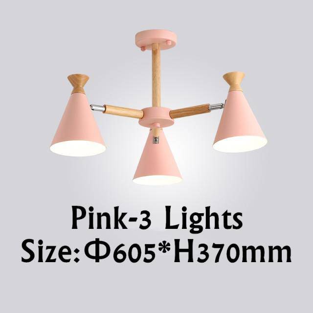 Lustre moderne à LED en bois avec abat-jour métal coloré
