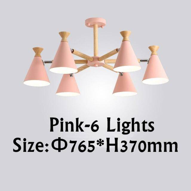 Lustre moderne à LED en bois avec abat-jour métal coloré