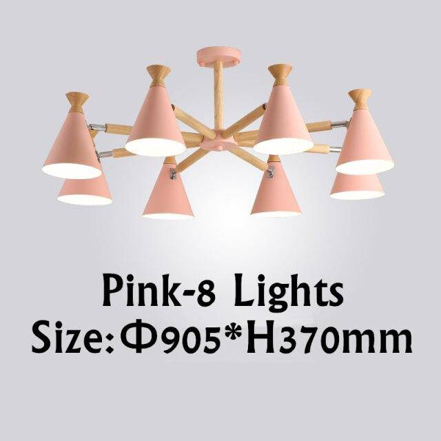 Lustre moderne à LED en bois avec abat-jour métal coloré