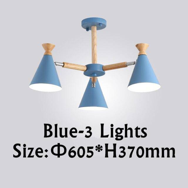 Lustre moderne à LED en bois avec abat-jour métal coloré - vue 10 sur 19