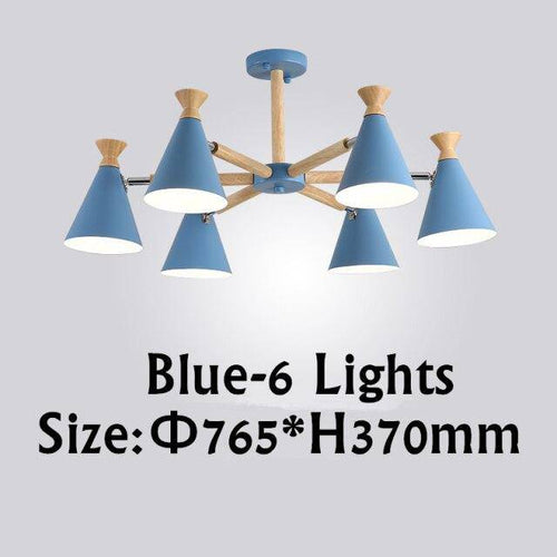 Lustre moderne à LED en bois avec abat-jour métal coloré - vue 13 sur 19