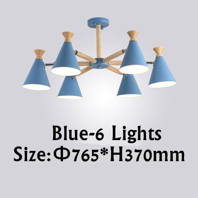 Lustre moderne à LED en bois avec abat-jour métal coloré