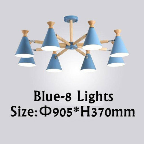 Lustre moderne à LED en bois avec abat-jour métal coloré - vue 12 sur 19