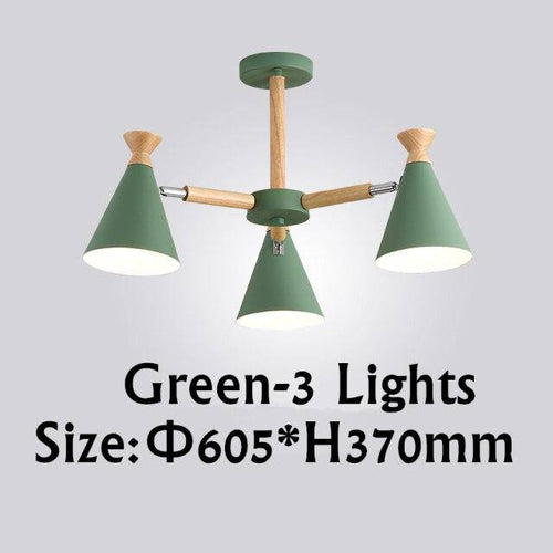 Lustre moderne à LED en bois avec abat-jour métal coloré - vue 16 sur 19