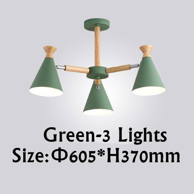 Lustre moderne à LED en bois avec abat-jour métal coloré
