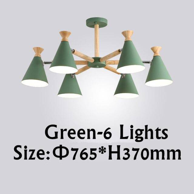 Lustre moderne à LED en bois avec abat-jour métal coloré