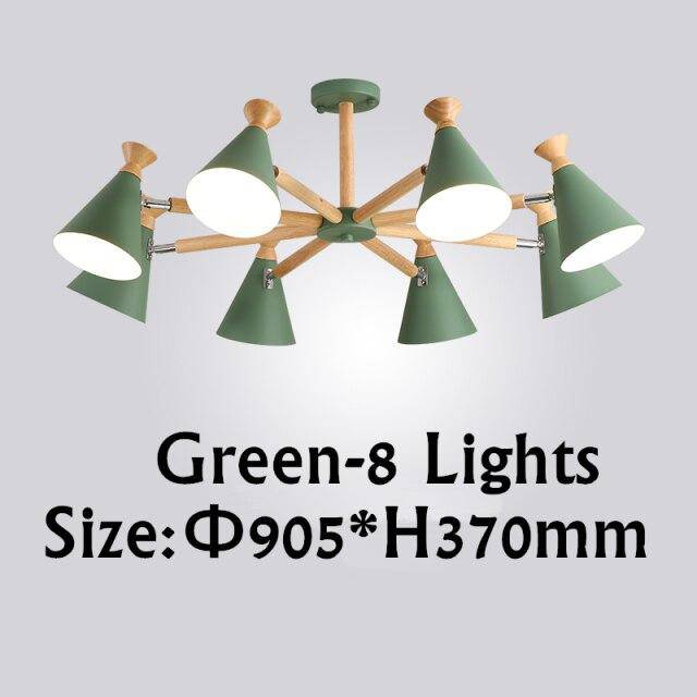 Lustre moderne à LED en bois avec abat-jour métal coloré - vue 9 sur 19