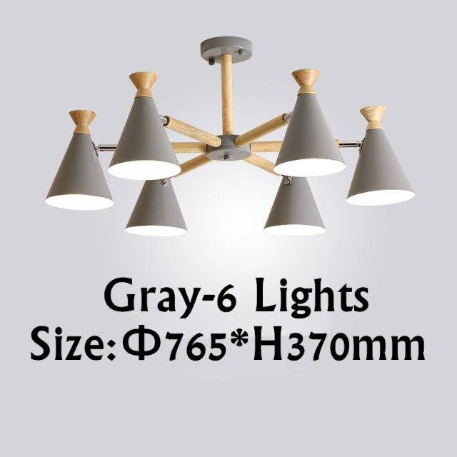 Lustre moderne à LED en bois avec abat-jour métal coloré