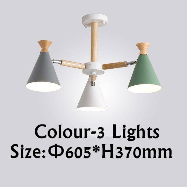 Lustre moderne à LED en bois avec abat-jour métal coloré