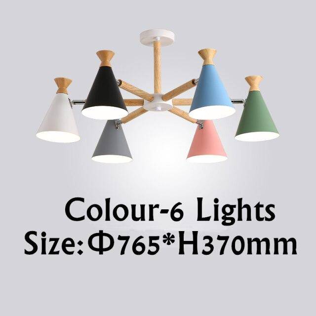 Lustre moderne à LED en bois avec abat-jour métal coloré