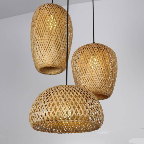Suspension en rotin LED avec différentes formes arrondies Bamboo - vue 3 sur 9