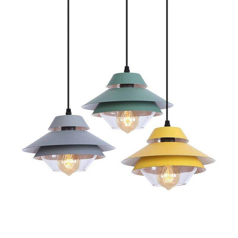 Suspension rétro à LED avec abat-jour en métal coloré et verre - vue 3 sur 8