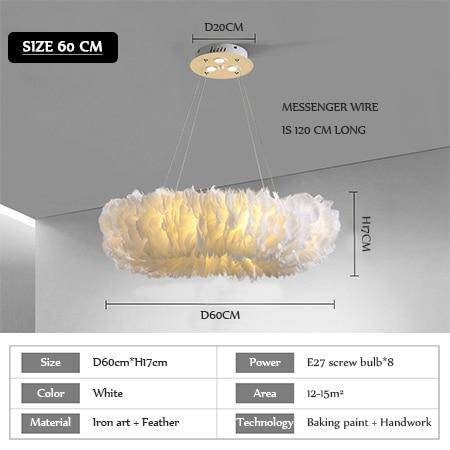 Lustre rond design LED en plumes colorées