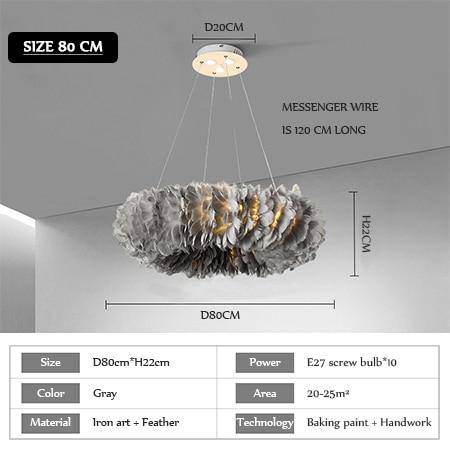 Lustre rond design LED en plumes colorées - vue 6 sur 25