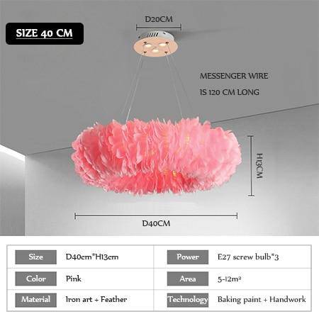 Lustre rond design LED en plumes colorées - vue 19 sur 25