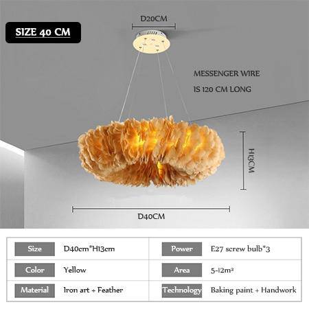Lustre rond design LED en plumes colorées - vue 23 sur 25