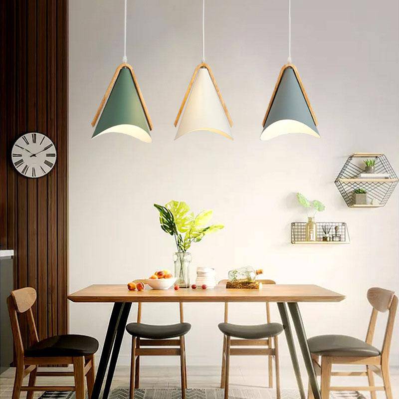 Suspension moderne LED en bois et métal coloré - vue 3 sur 8