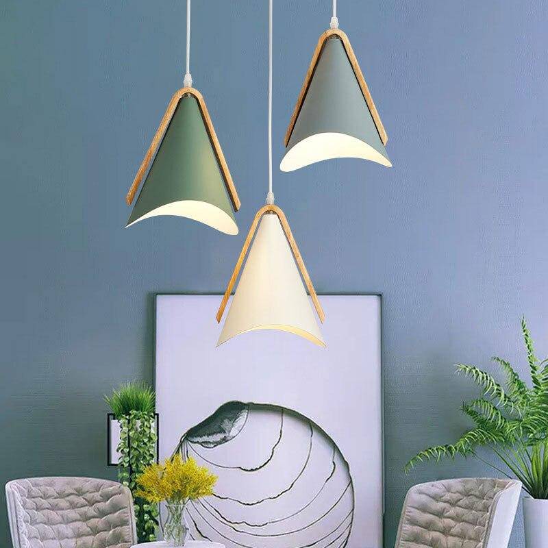 Suspension moderne LED en bois et métal coloré - vue 5 sur 8