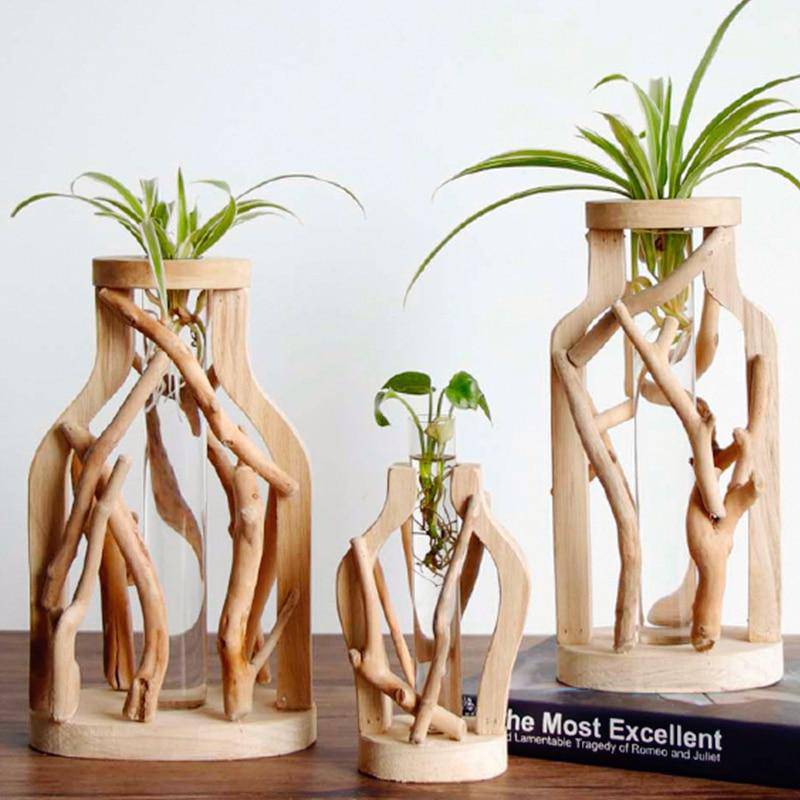 Vase design en verre avec socle en bois style Hydro - vue 4 sur 13