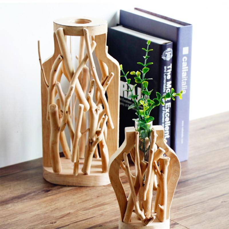 Vase design en verre avec socle en bois style Hydro - vue 5 sur 13