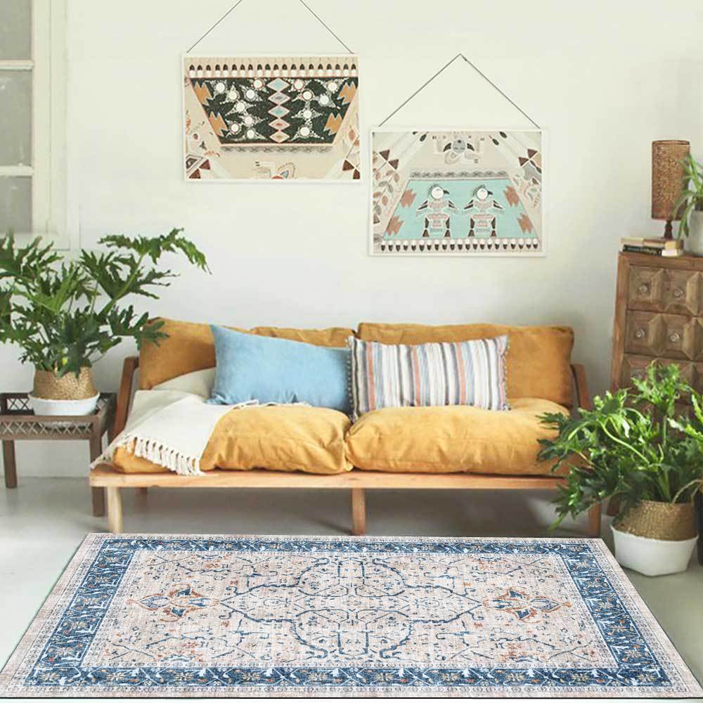 Tapis persan au style vintage bleu et gris Persy D - vue 3 sur 2