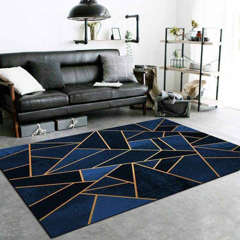 Tapis rectangle géométrique bleu et doré Rugs - vue 3 sur 3