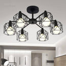 Plafonnier vintage noir avec lampes en cage