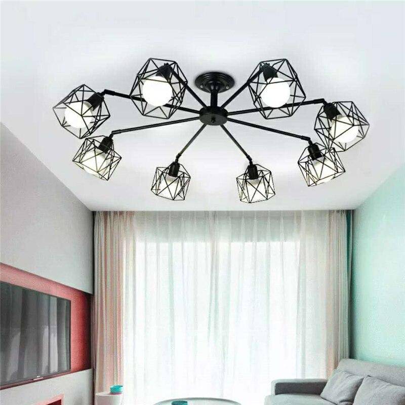 Plafonnier vintage noir avec lampes en cage - vue 4 sur 7