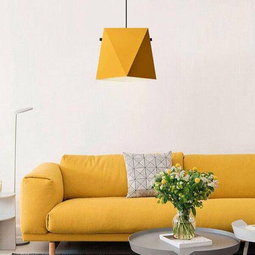 Suspension design LED avec abat-jour en métal coloré au géométrique - vue 6 sur 12