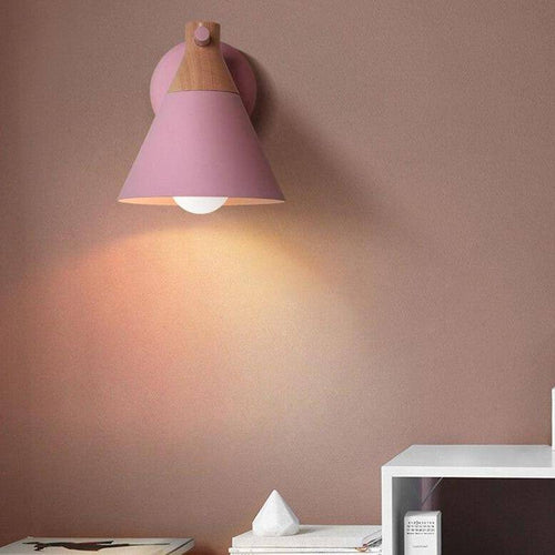 Applique murale moderne à LED en bois avec abat-jour coloré Macaron - vue 6 sur 12
