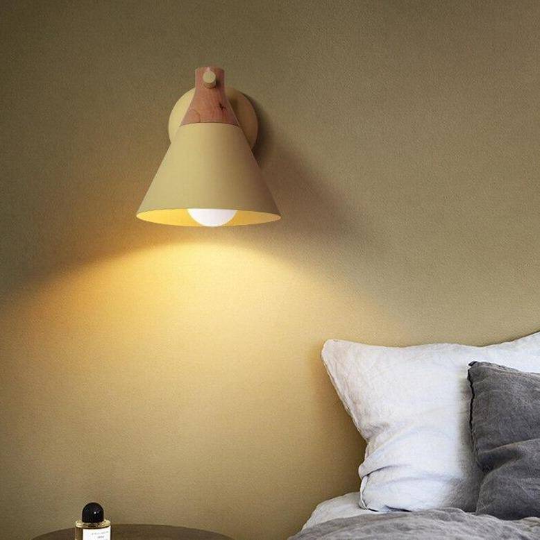 Applique murale moderne à LED en bois avec abat-jour coloré Macaron - vue 3 sur 12
