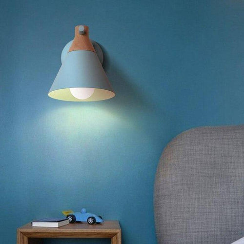 Applique murale moderne à LED en bois avec abat-jour coloré Macaron - vue 5 sur 12