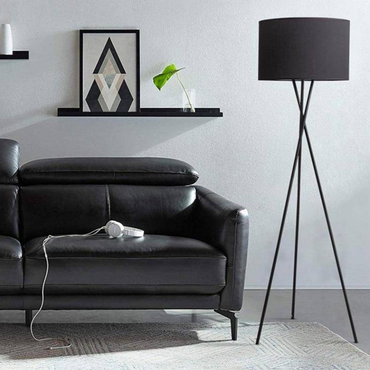 Lampadaire design LED tripod avec abat-jour en tissu noir ou blanc - vue 2 sur 7