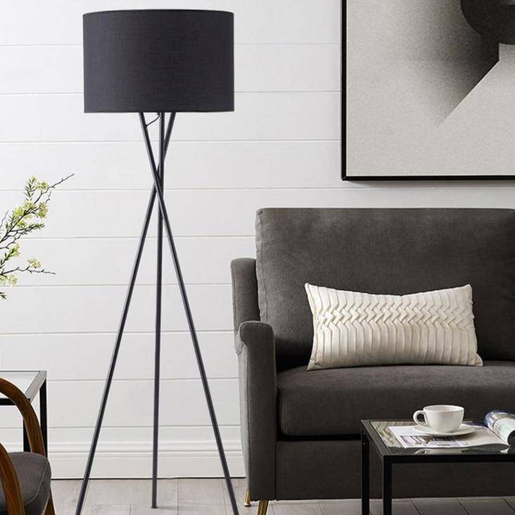 Lampadaire design LED tripod avec abat-jour en tissu noir ou blanc - vue 3 sur 7