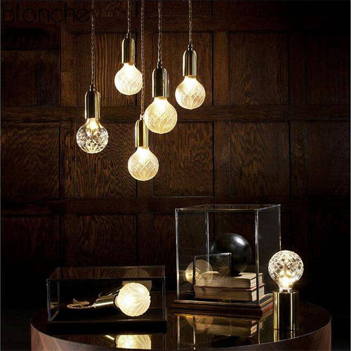 Lustre design doré LED en métal et verre cristal Loft - vue 4 sur 6