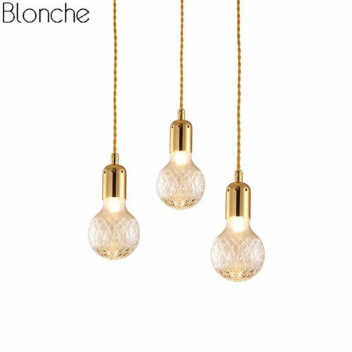 Lustre design doré LED en métal et verre cristal Loft - vue 6 sur 6