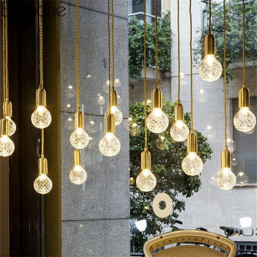 Lustre design doré LED en métal et verre cristal Loft - vue 2 sur 6