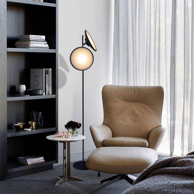 Lampadaire design LED en métal noir avec grand cercle lumineux Nordic - vue 5 sur 8
