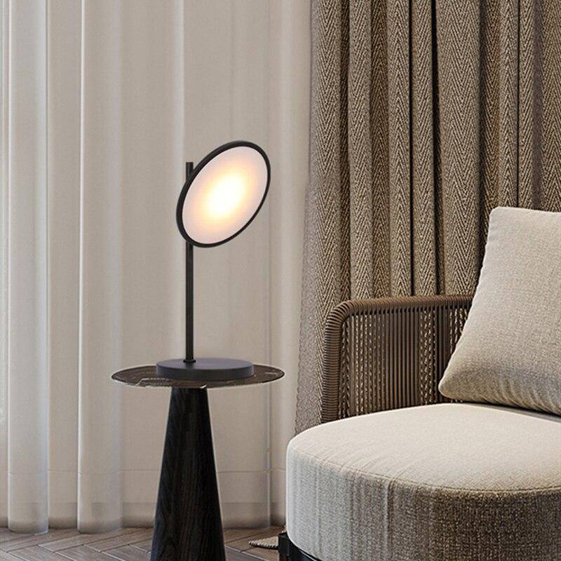 Lampadaire design LED en métal noir avec grand cercle lumineux Nordic - vue 6 sur 8